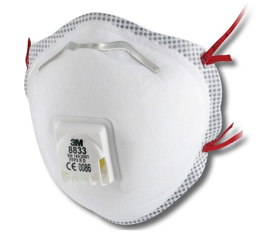 3M 8833 FFP3 Cup-Shaped Valved Dust/Mist/Metal Fume Respirator - Box of 10