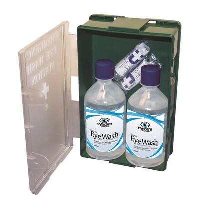 Standard Eye Wash Cabinet c/w 2no 500Ml Eye Wash & 2 No16 Sterile Pads