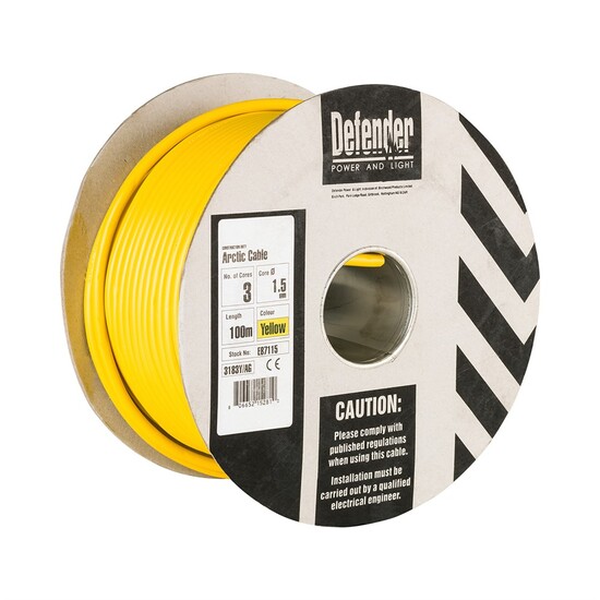 100M Drum - 3 Core Yellow HO5 VV-F Cable 110V