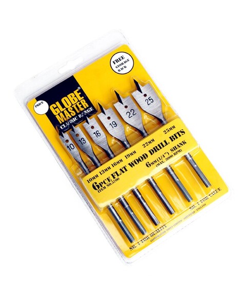 6 Pce Flat Wood Drill Bits