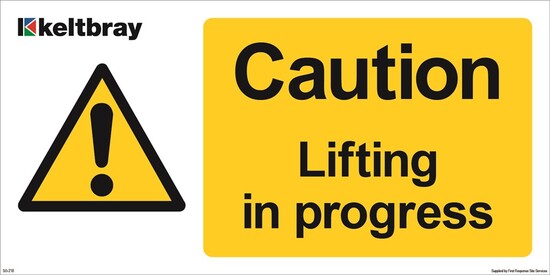 Caution - Lifting in progress 600mm X 300mm