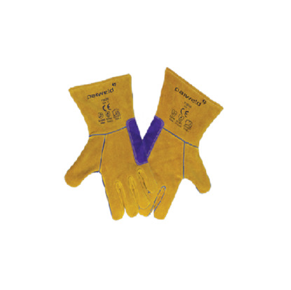 Gold Ambidextrous Leather Welders Gauntlet with Purple Palm