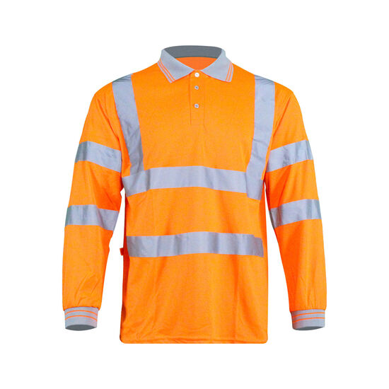 Hi Viz Polo Shirt - Long Sleeve - Orange - Warrior