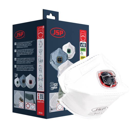JSP - Disposable Horizontal Fold Flat Mask FFP3  - 335 Typhoon - Valved  - Box Of 10 - BEY130-201-000